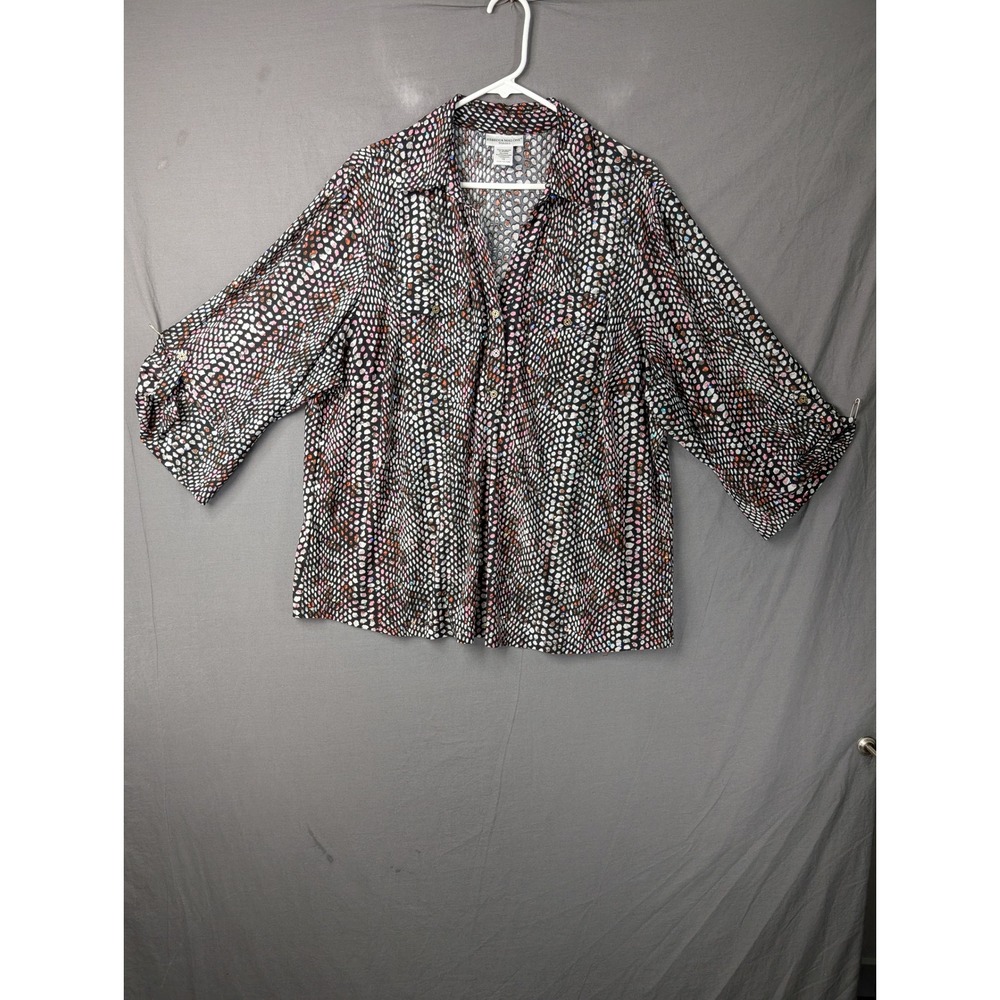 Rebecca Malone Woman Polka Dot Rhinestone Button Up Blouse Plus 1X